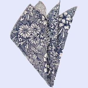 Navy White Floral Pocket Square
