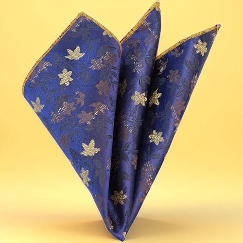 Navy wih Golden Floral Sateen Pocket Square