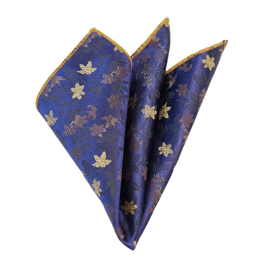 Navy wih Golden Floral Sateen Pocket Square