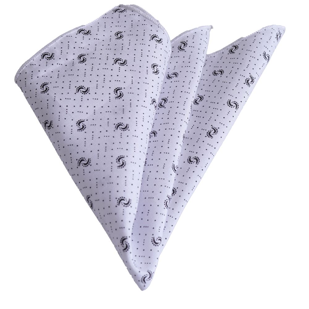 White Black Paisley Pocket Square