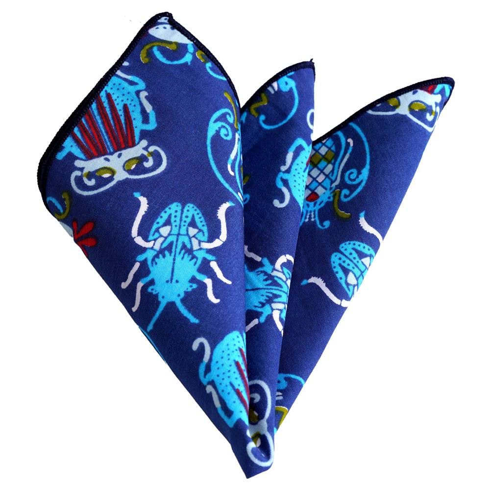 Colorful Bugs on Blue Pocket Square