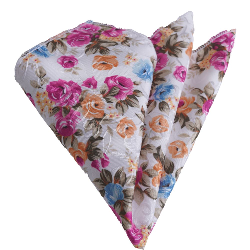 White pink and Orange Floral Pocket Square