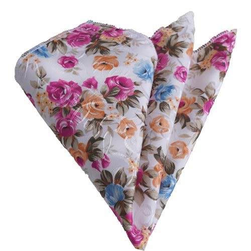 White pink and Orange Floral Pocket Square