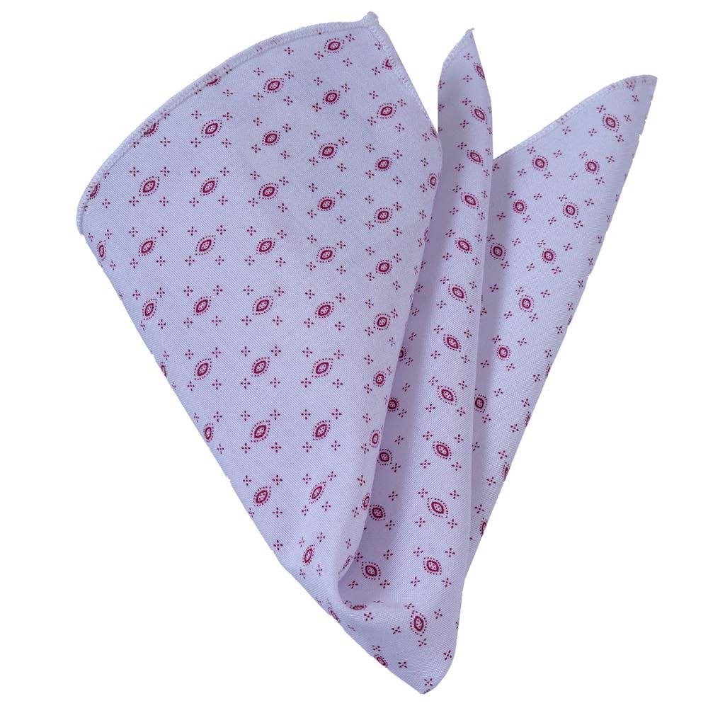Burgundy Geometric on White Pocket Square