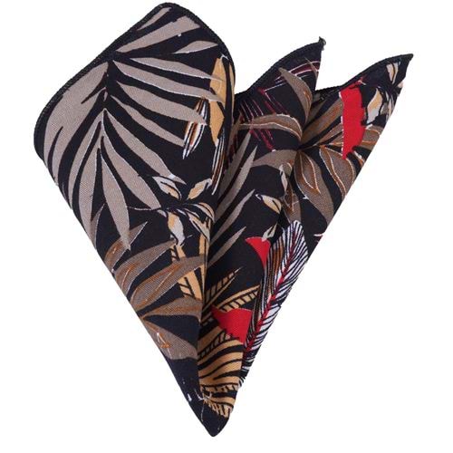 Red Cream Hawaiian Patterned Collar Handkerchief on Black