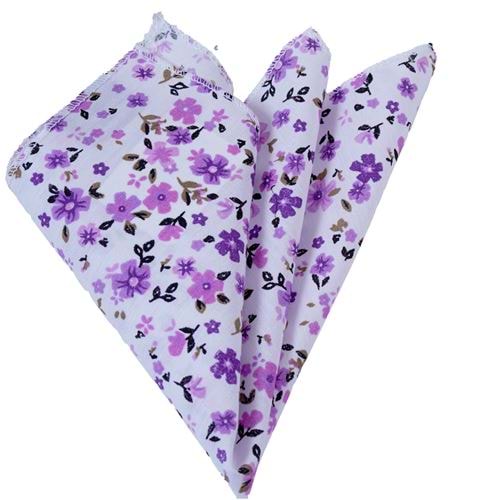 Lilac Purple Floral Cotton Woven Collar Handkerchief on White