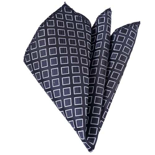 Silver Square Patterned Elegant Collar Handkerchief on Black