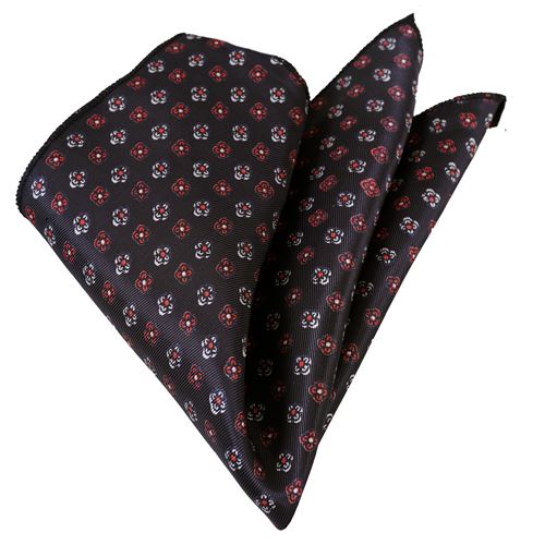 Red and White Floral Satin Collar Handkerchief on Black