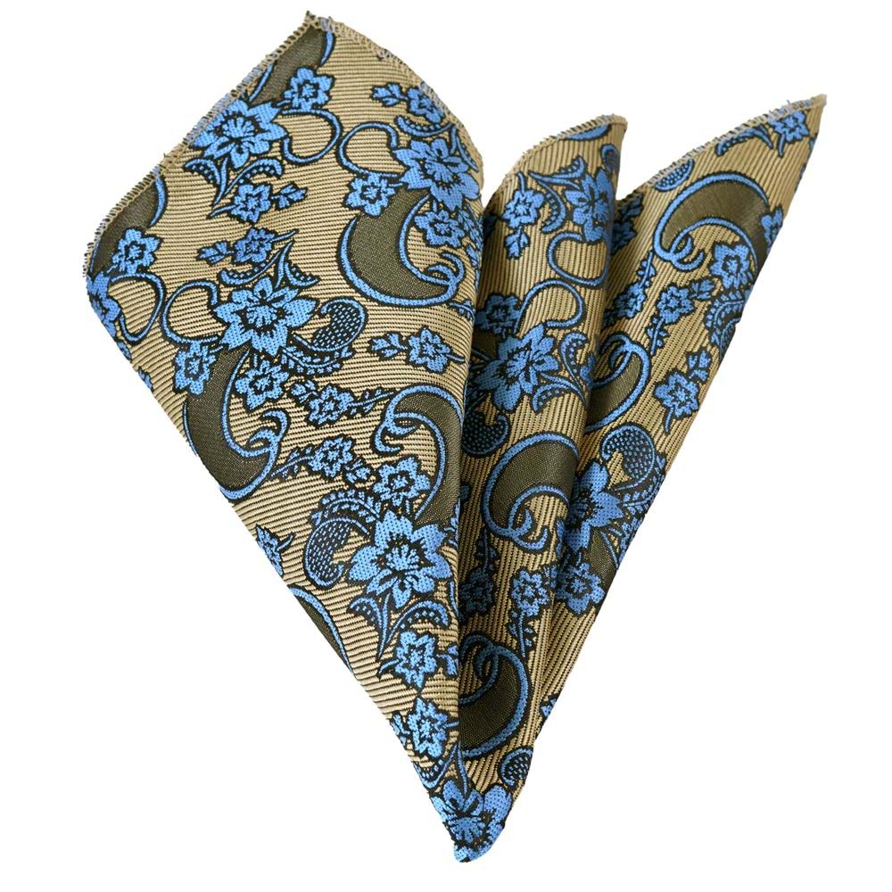 Yellow Blue Paisley Patterned Shiny Jacquard Woven Collar Handkerchief