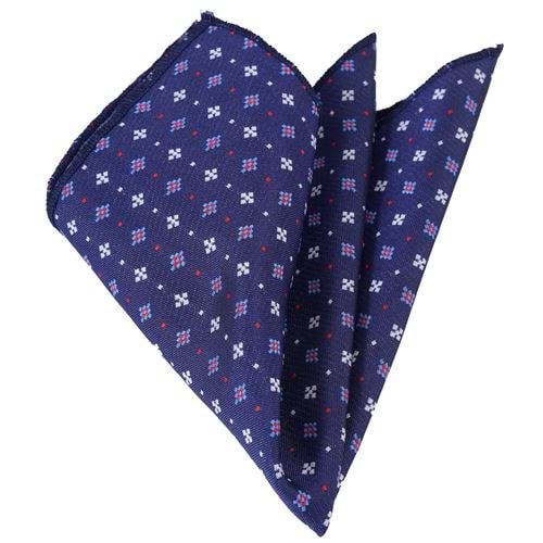 Navy Blue White Blue Patterned Jacquard Woven Collar Handkerchief