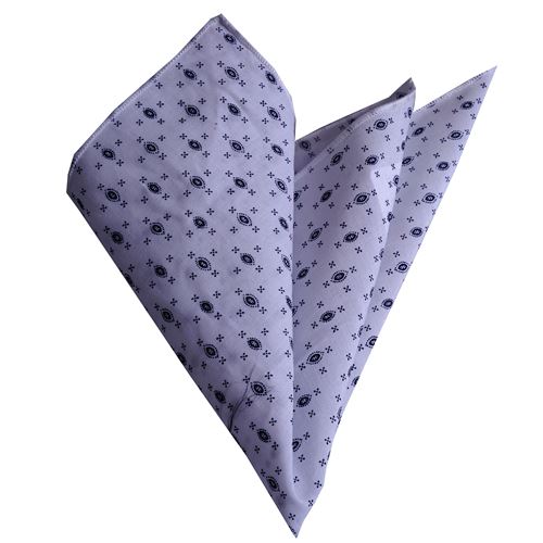 Navy Blue Patterned Cotton Collar Handkerchief on White