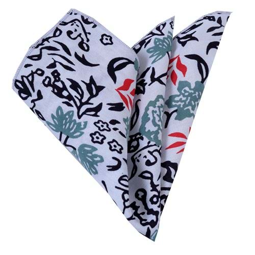 Green Black Floral Printed Viscose Collar Handkerchief on White