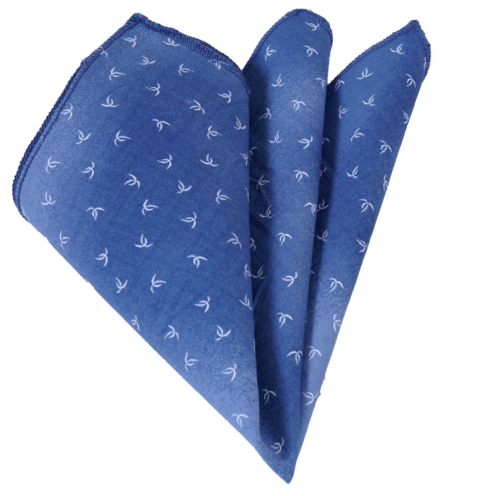 White Pattern Printed Cotton Collar Handkerchief on Blue Indigo