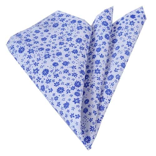 Blue Floral Printed Cotton Collar Handkerchief on White