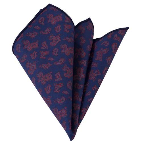 Navy Red Paisley Pocket Square