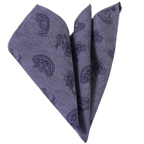 Gray Navy Paisley Cotton Pocket Square