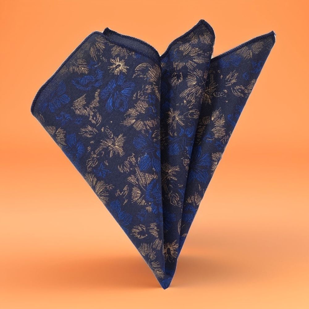 Navy Floral Cotton Printed Pocket Square