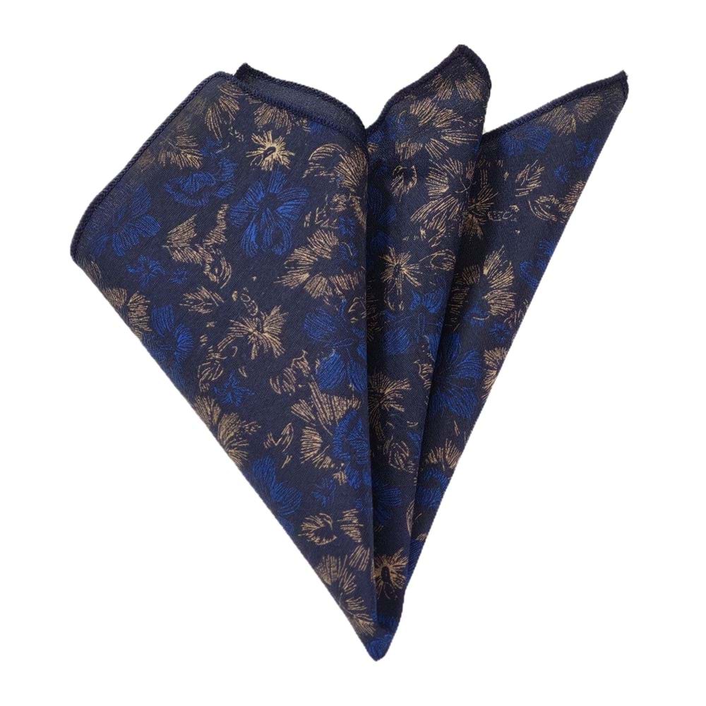 Navy Floral Cotton Printed Pocket Square