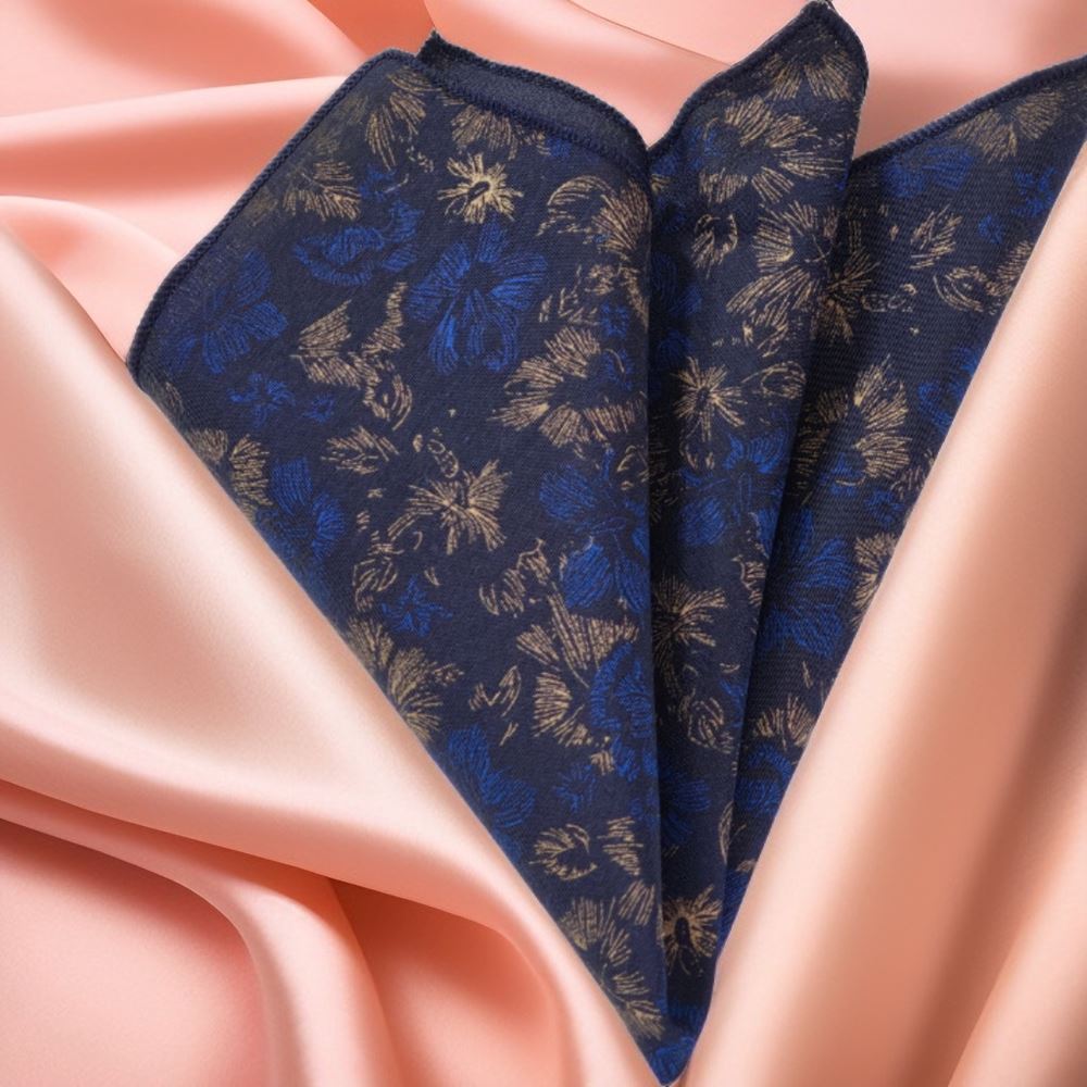 Navy Floral Cotton Printed Pocket Square