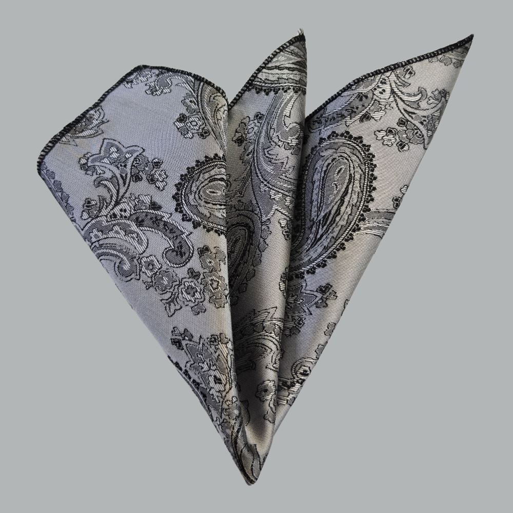 Gray with Black Paisley Pocket Square