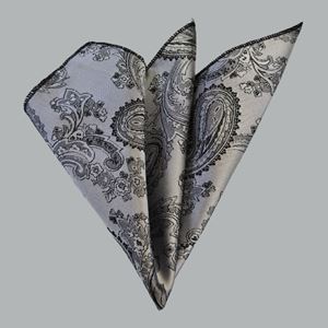 Gray with Black Paisley Pocket Square