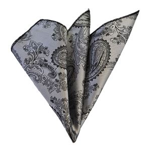Gray with Black Paisley Pocket Square