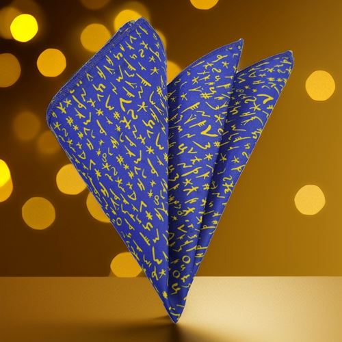 Blue with Golden Antique Letters Pocket Square