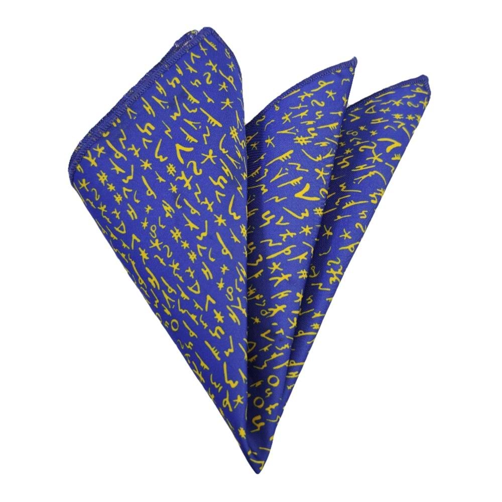 Blue with Golden Antique Letters Pocket Square