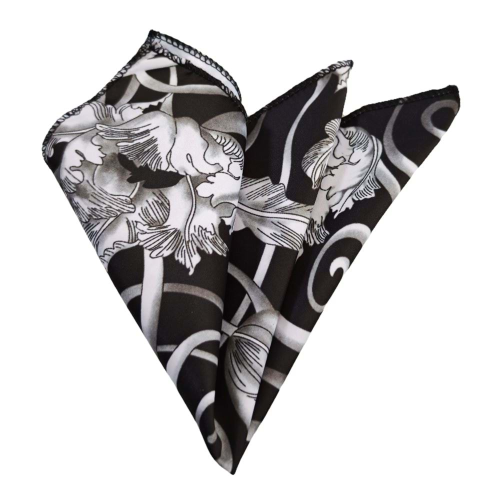 Black with Gray Paisley Pocket Square