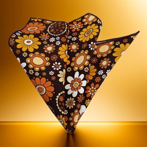 Brown with Orange Floral Pocket Square
