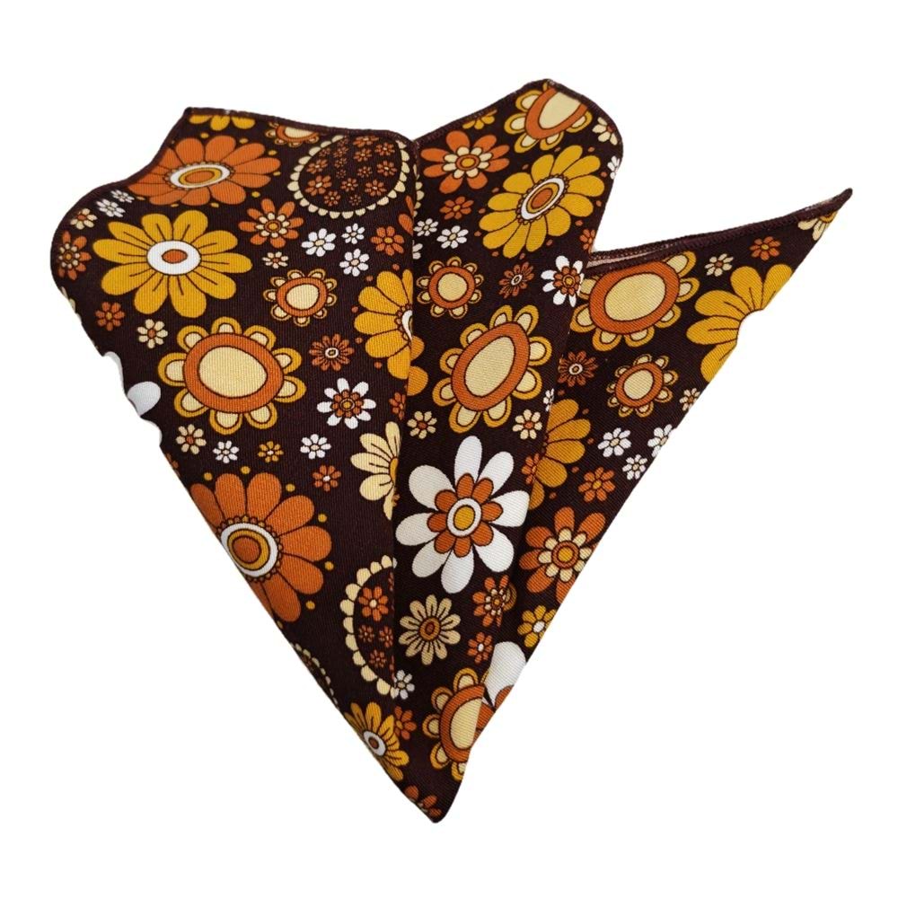 Brown with Orange Floral Pocket Square