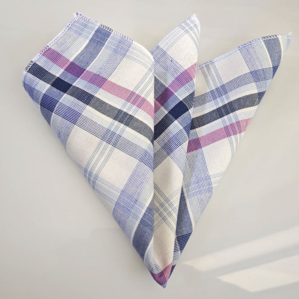 White and Navy Plaid Pocket Square