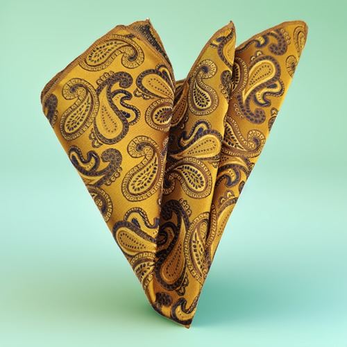 Golden and Navy Paisley Pocket Square