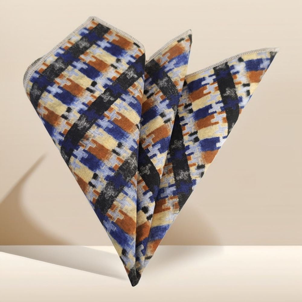 Navy Brown Ethnic Pocket Square