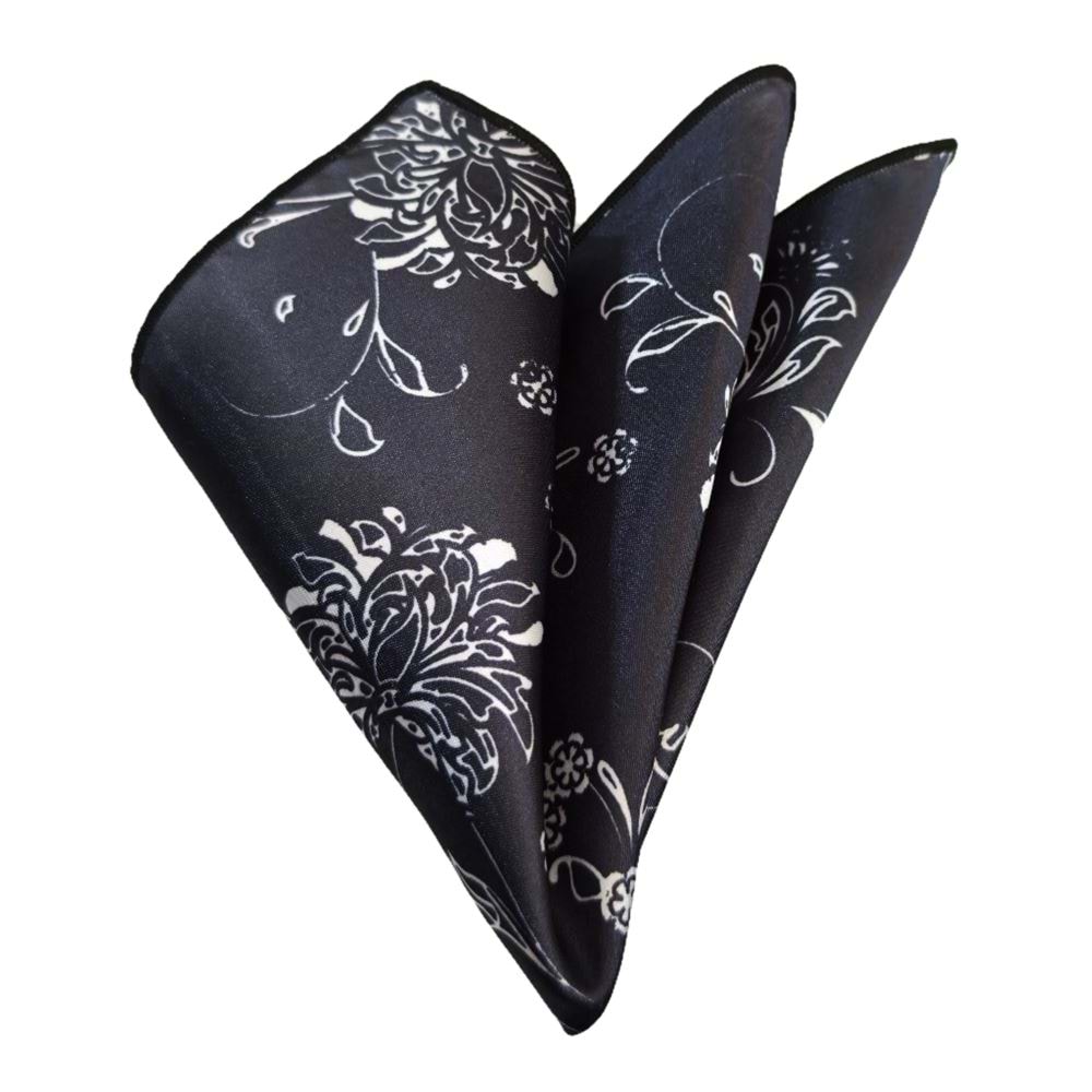 Black White Floral Pocket Square