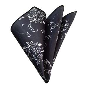Black White Floral Pocket Square