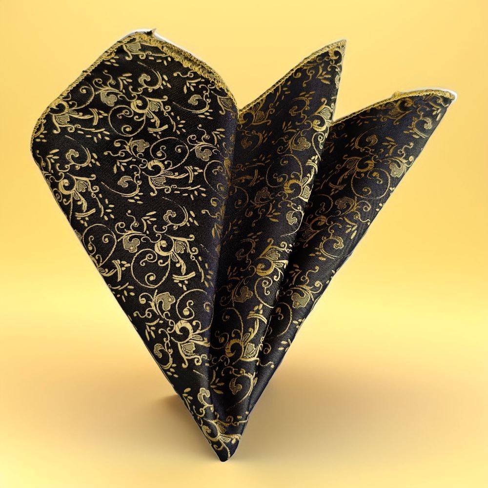 Black And Golden Paisley Pocket Square