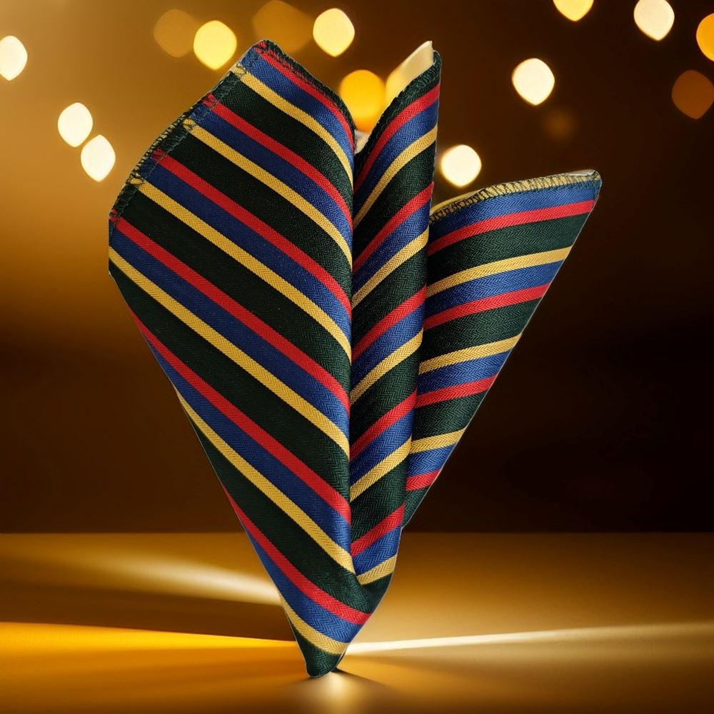 Red Blue Striped Jacquard Pocket Square