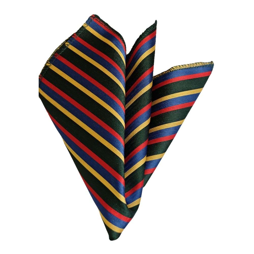 Red Blue Striped Jacquard Pocket Square