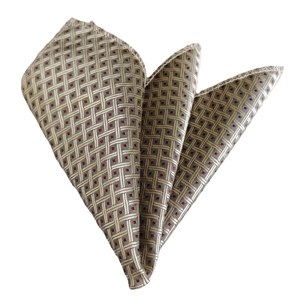 Beige Kintted and Red Polka Dot Pocket Square