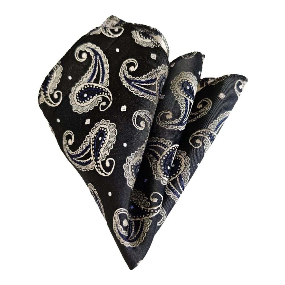Black and Gray Paisley Pocket Square
