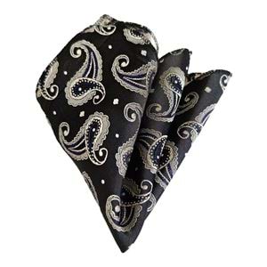 Black and Gray Paisley Pocket Square