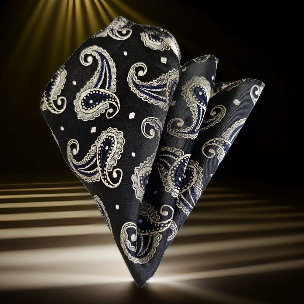 Black and Gray Paisley Pocket Square