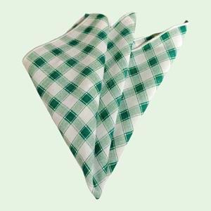 Green White Plaid Pocket Square