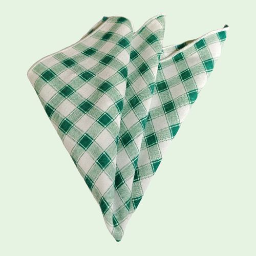 Green White Plaid Pocket Square