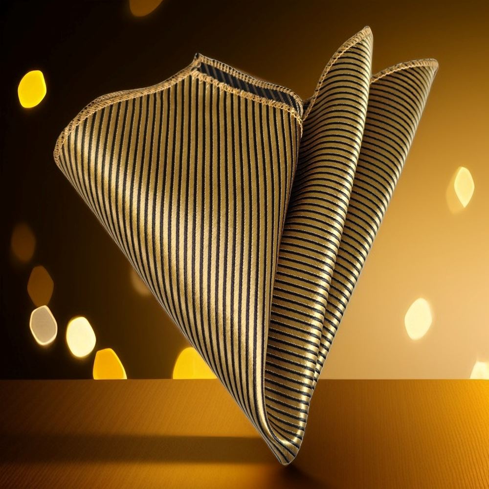 Golden Black Striped Pocket Square