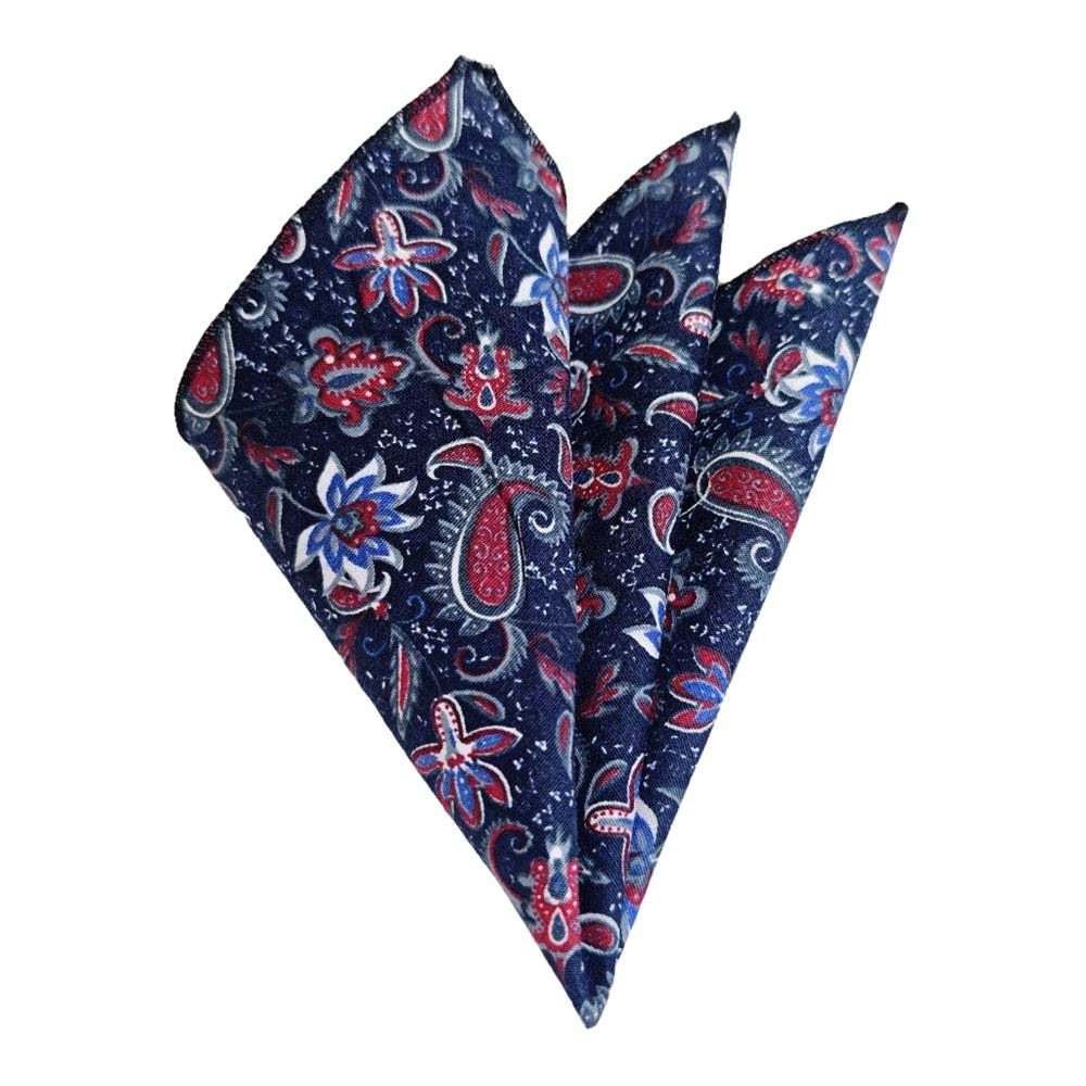 Navy White Floral Pocket Square