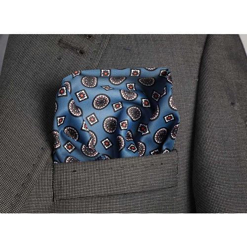 Mavi Geometrik Desen Cep Yaka Mendili