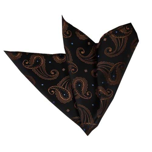 Kahverengi Şal Desen Jakarlı Cep Yaka Mendili