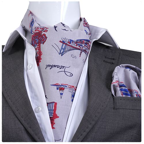 Gray Istanbul Printed Ascot Hanky Set